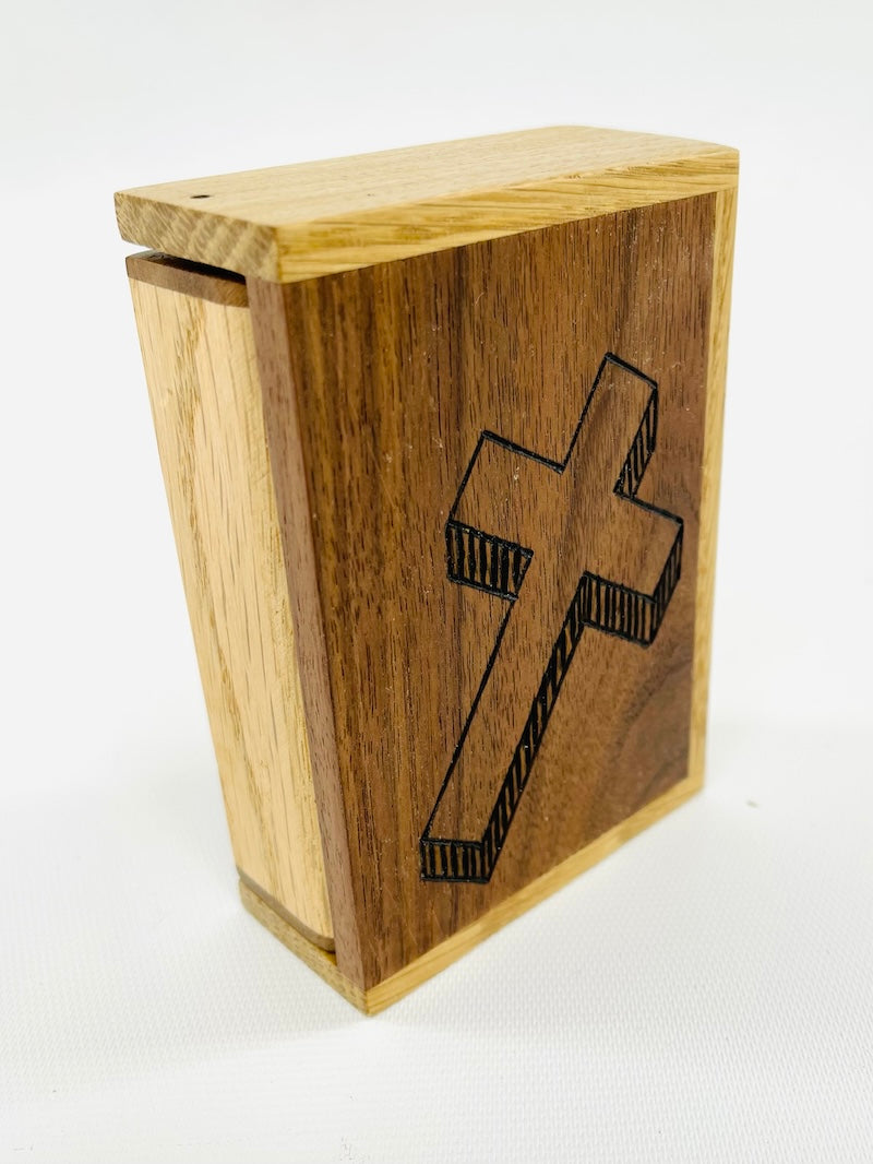 Available now Small wooden box with woodburned cross – TreeToBox