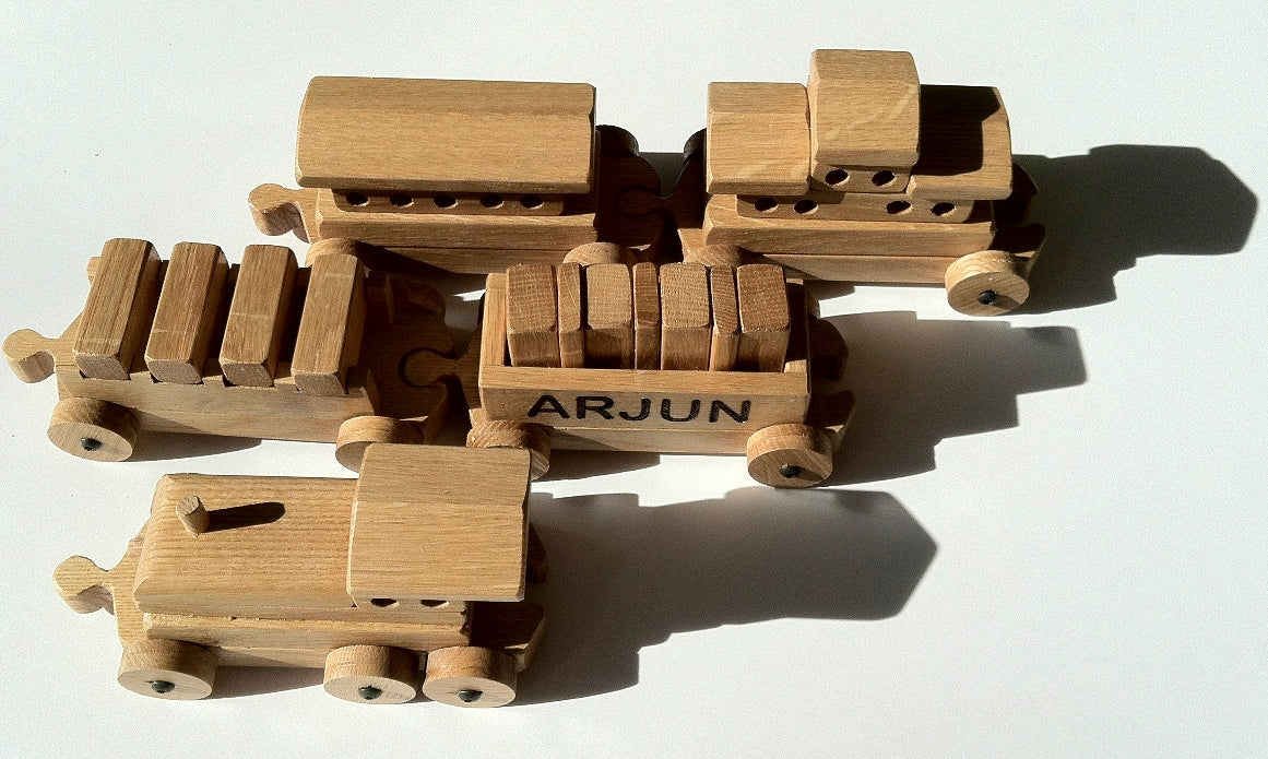 Custom wooden toy train set