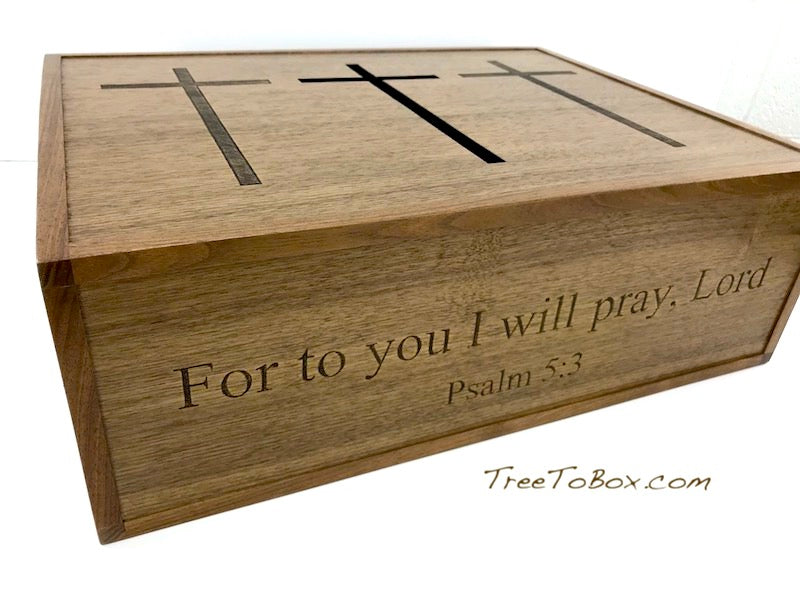 Wooden Prayer box with Three Crosses - TreeToBox
