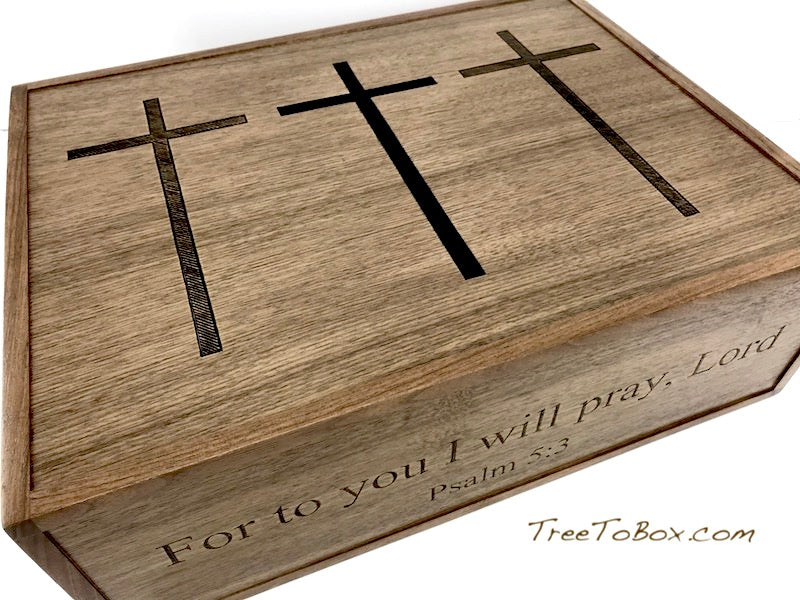 Wooden Prayer box with Three Crosses - TreeToBox