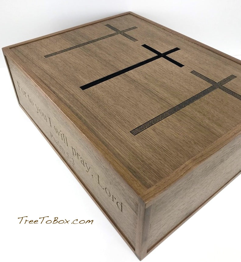 Wooden Prayer box with Three Crosses - TreeToBox