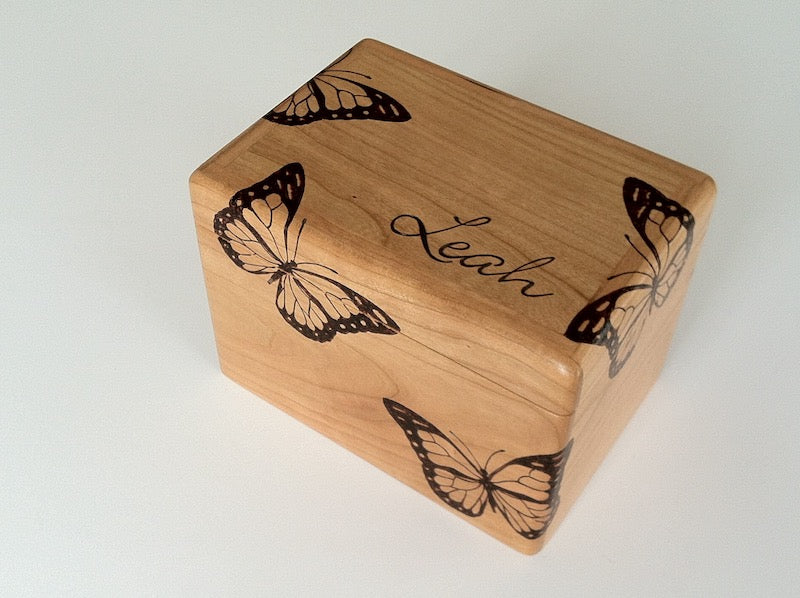 Cherry Wood Butterfly Recipe Box - TreeToBox