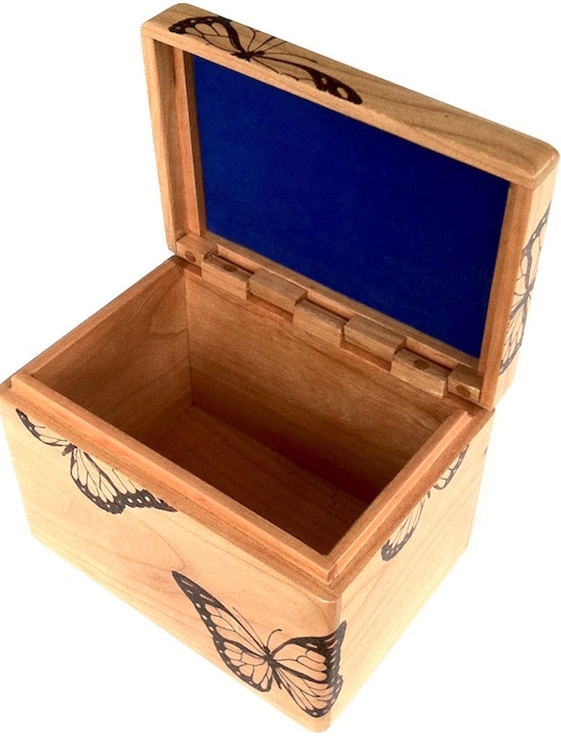 Cherry Wood Butterfly Recipe Box - TreeToBox