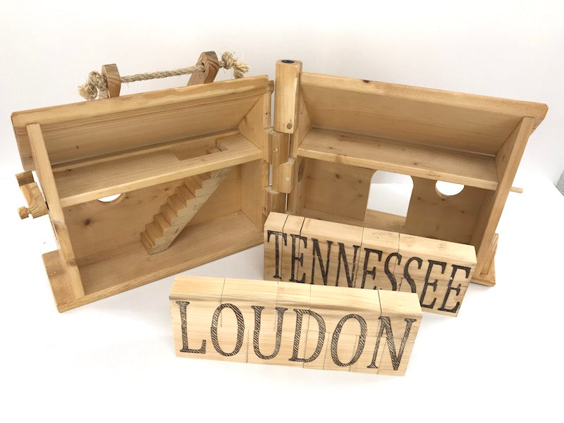 Wooden doll house with City State Puzzle blocks - TreeToBox