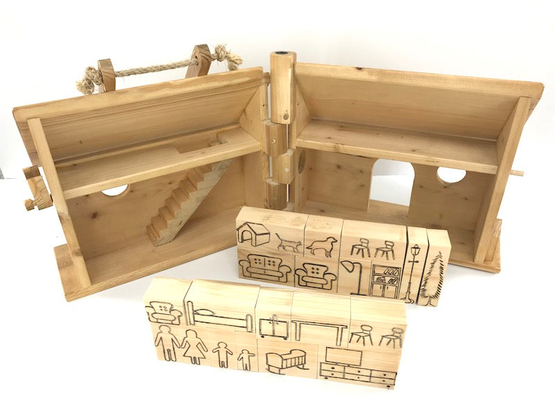 Wooden doll house with City State Puzzle blocks - TreeToBox