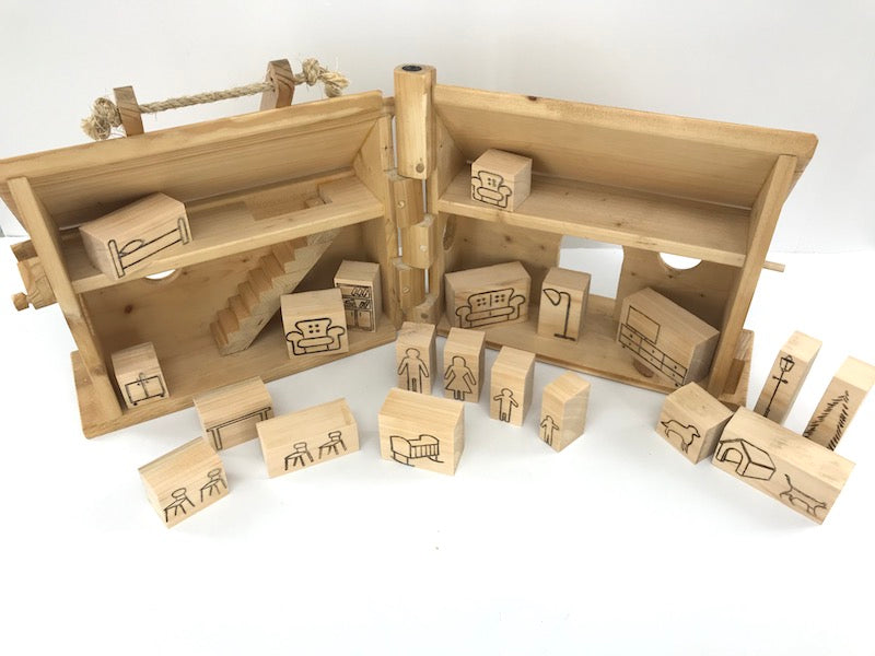 Wooden doll house with City State Puzzle blocks - TreeToBox