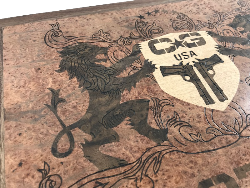 Wooden Gun box Custom Inlaid and woodburned - TreeToBox