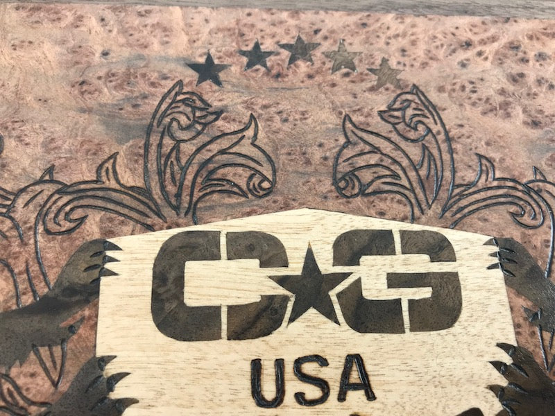 Wooden Gun box Custom Inlaid and woodburned - TreeToBox