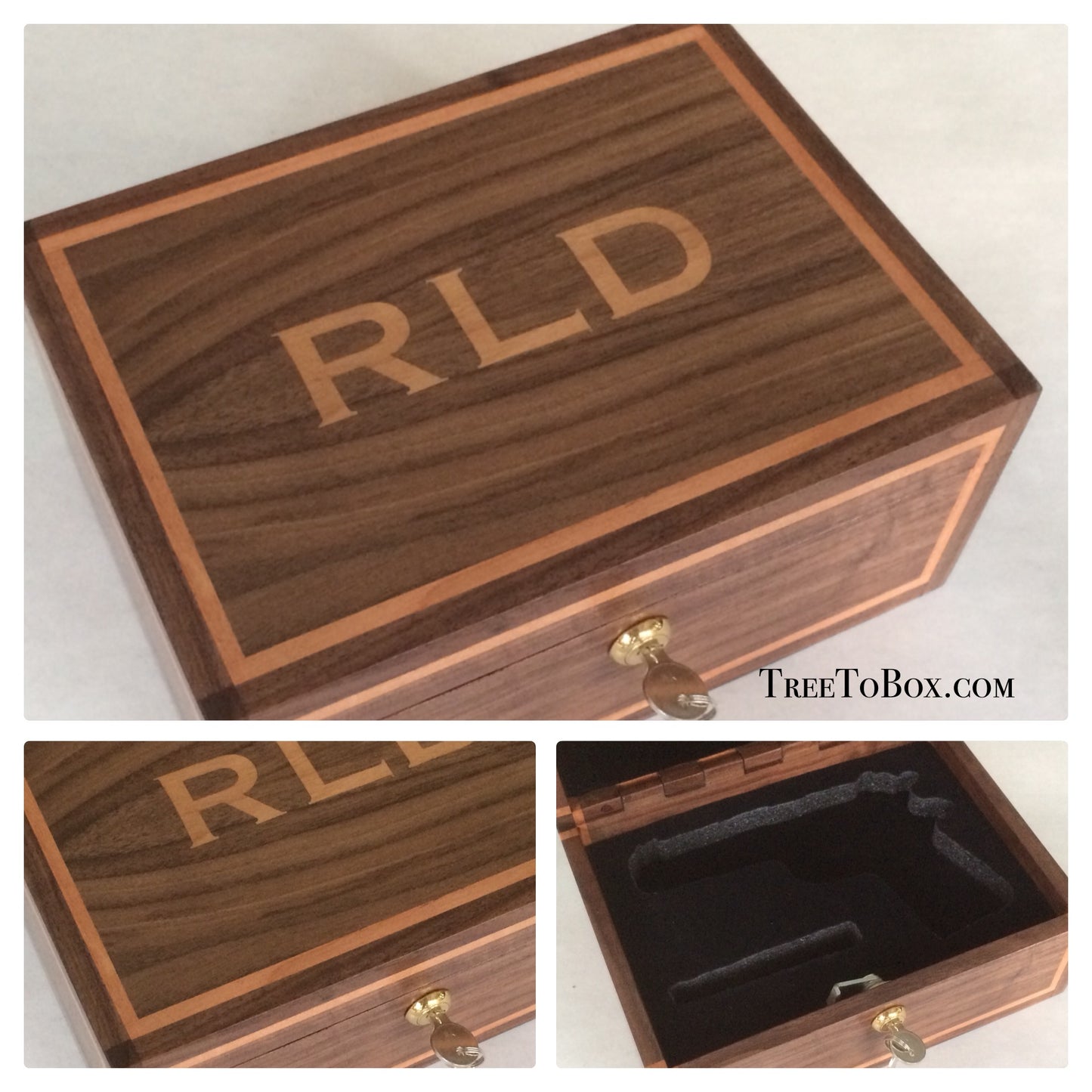 Wooden Gun box Custom Inlaid and woodburned - TreeToBox