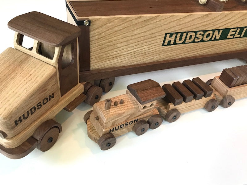 Custom wooden toy train set