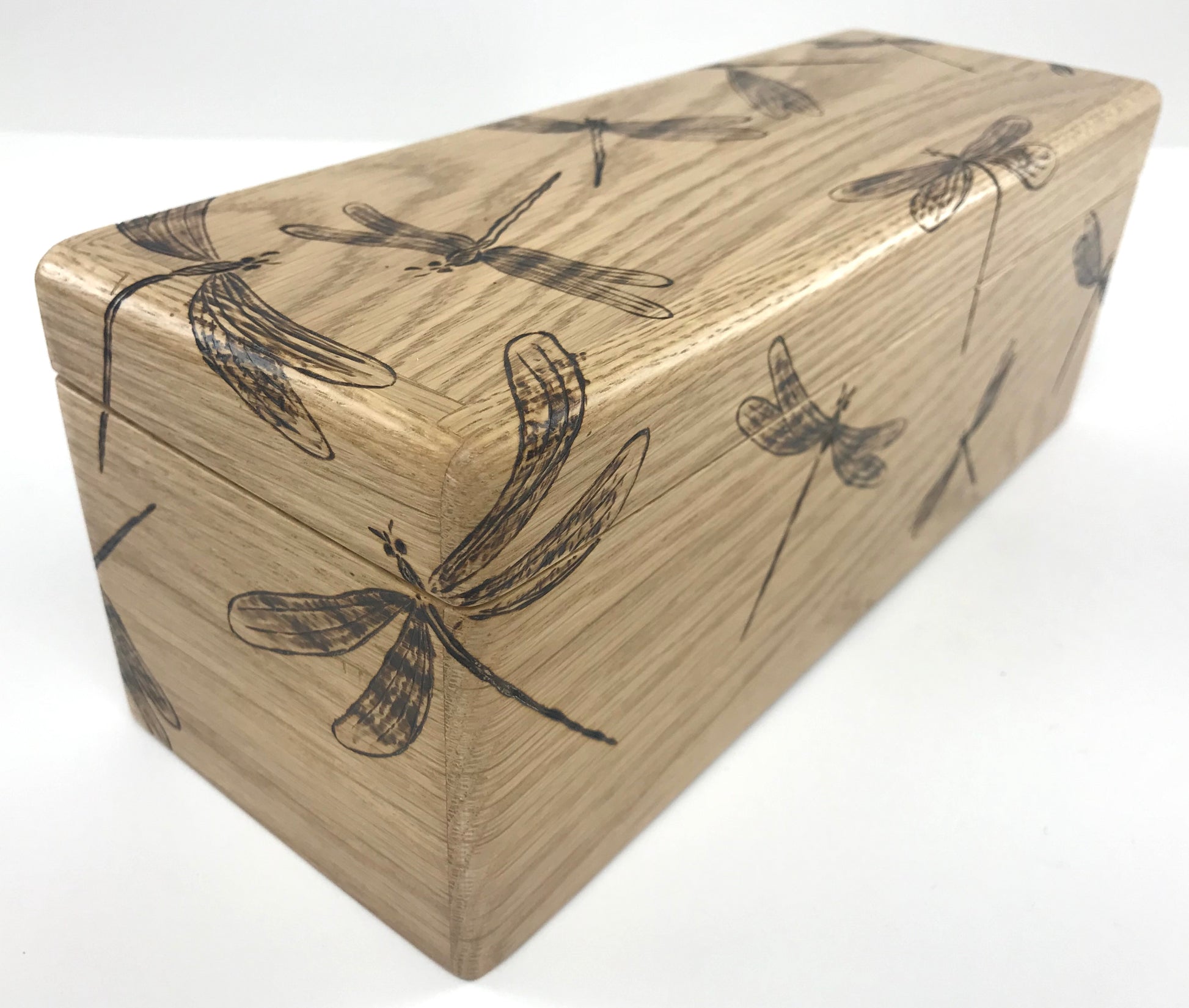 Custom wooden recipe box with dragonflies