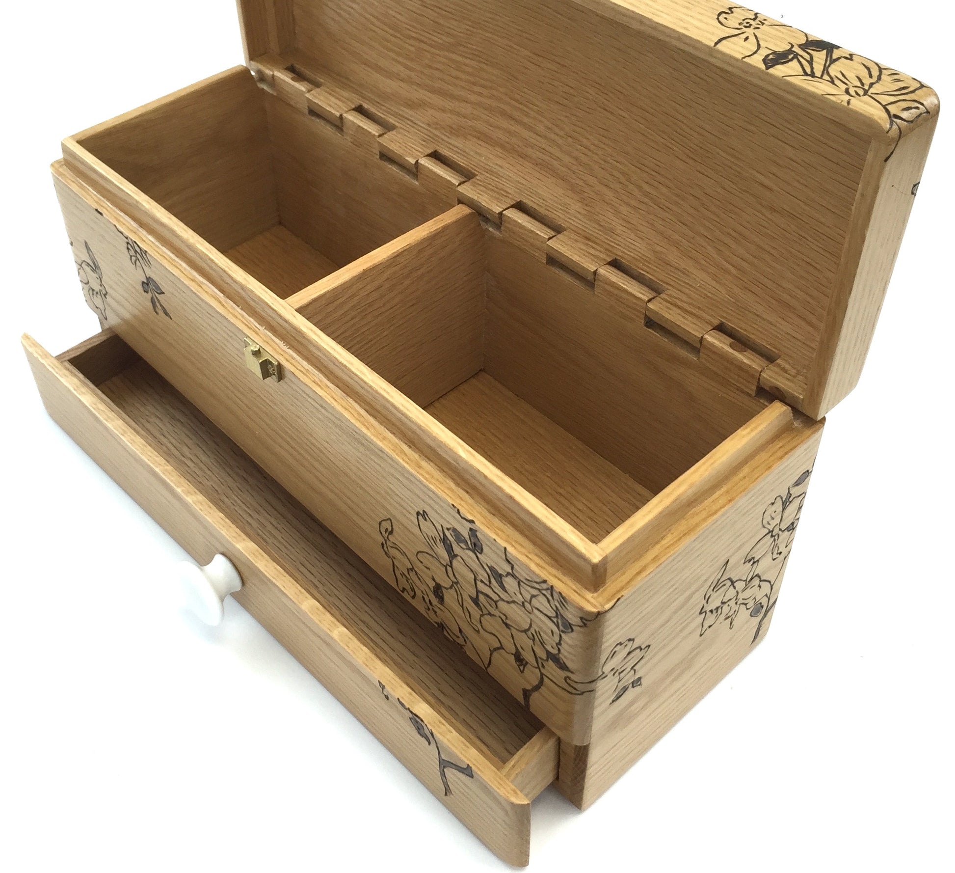 Custom wooden recipe box with dogwood flowers