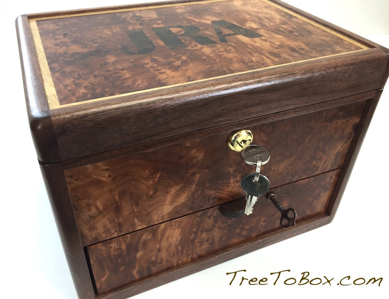 Wooden Gun box Custom Inlaid and woodburned - TreeToBox