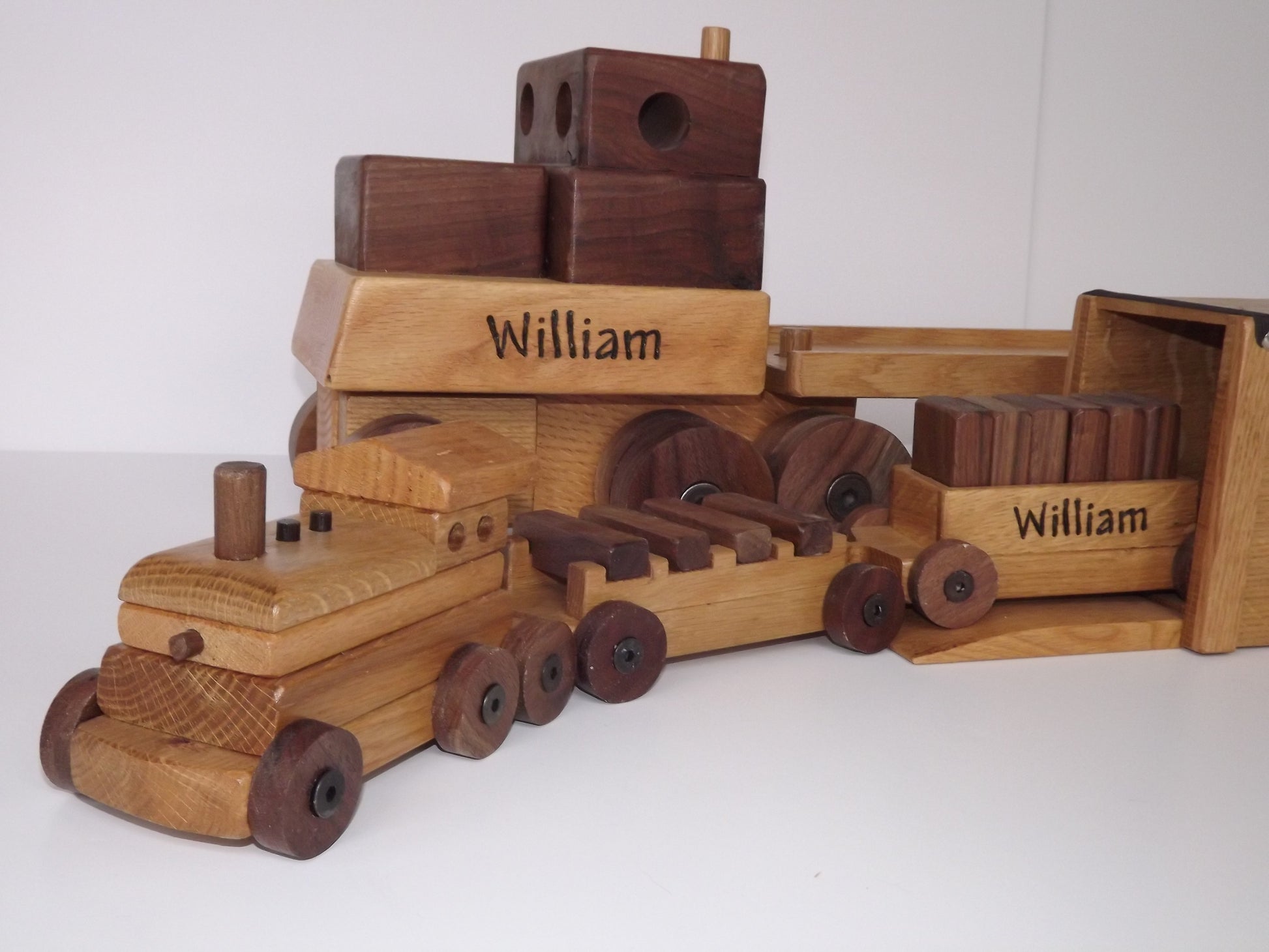 Custom wooden toy train set