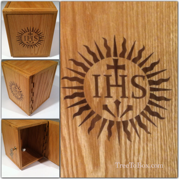 Custom Wooden Tabernacle with Inlaid IHS Sunburst