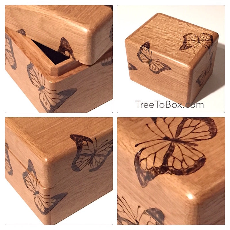 Oak Wood Butterfly Recipe Box - TreeToBox