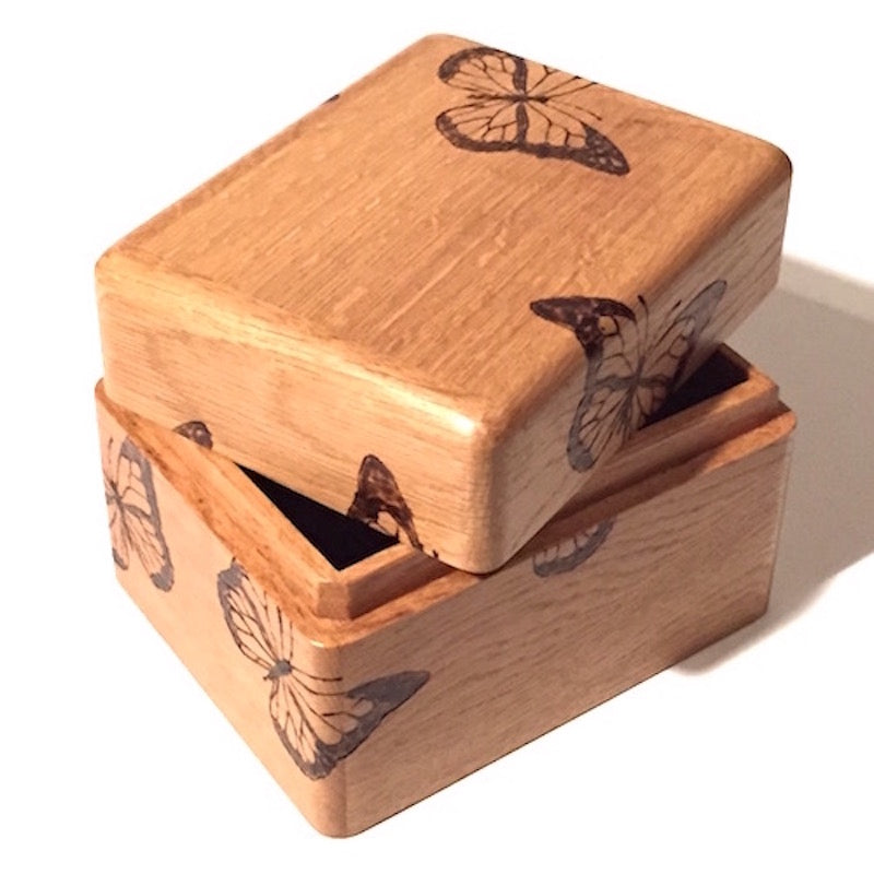 Oak Wood Butterfly Recipe Box - TreeToBox