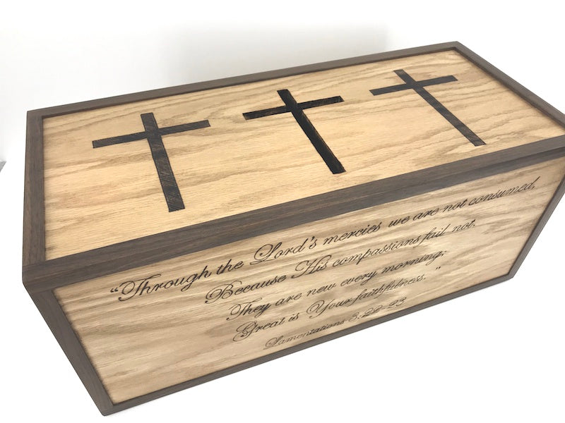 Wooden Prayer box with Three Crosses - TreeToBox