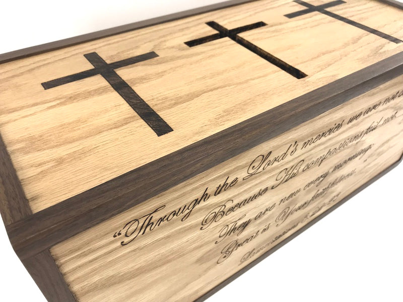 Wooden Prayer box with Three Crosses - TreeToBox