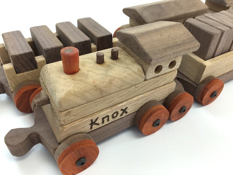 Custom wooden toy train set