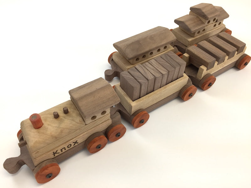 Custom wooden toy train set