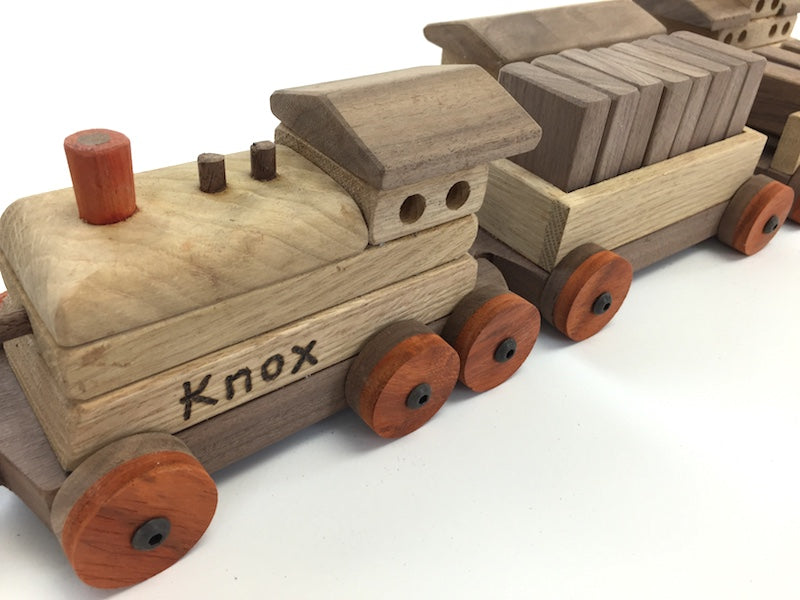 Custom wooden toy train set