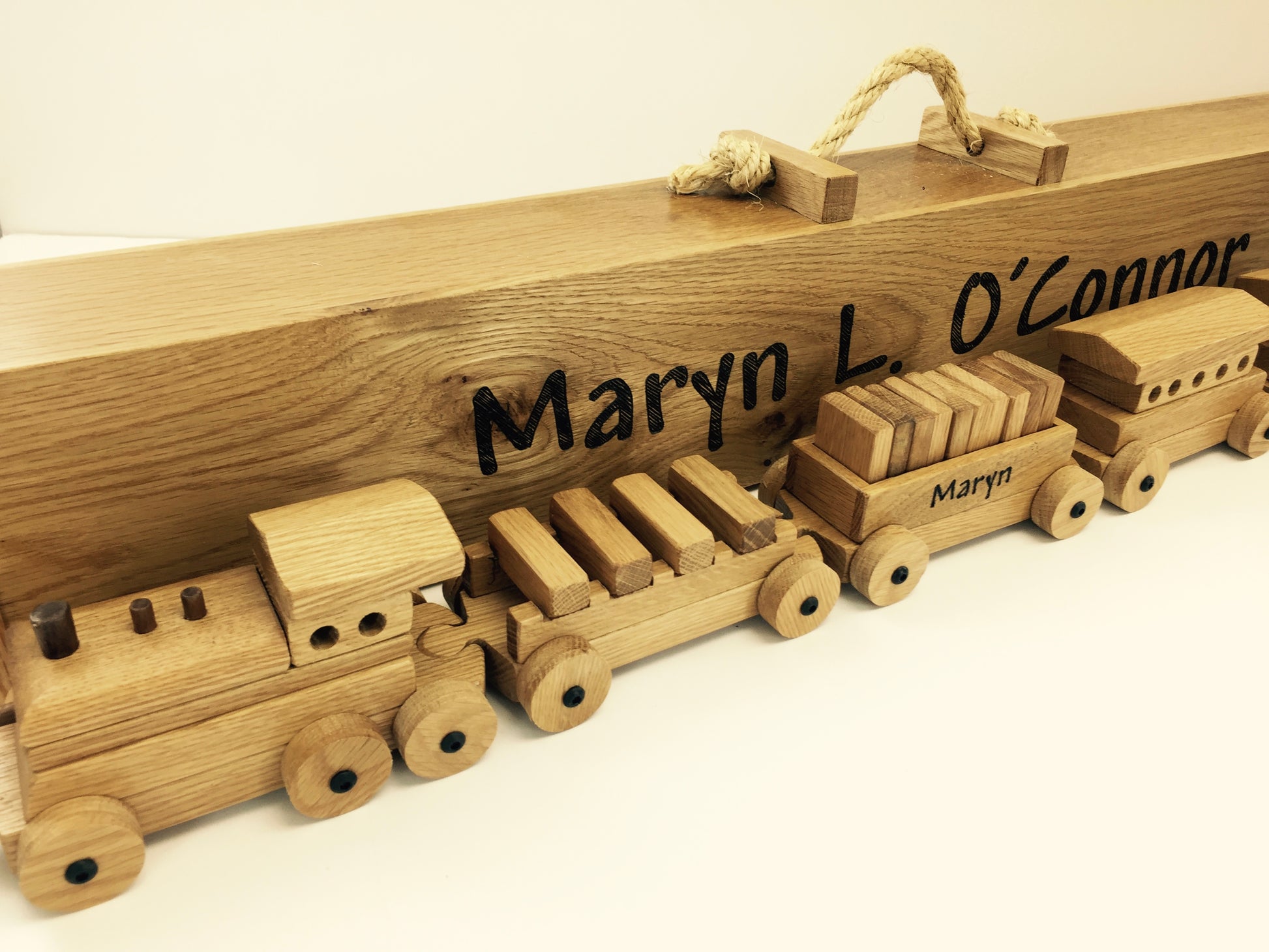 Custom wooden toy train set