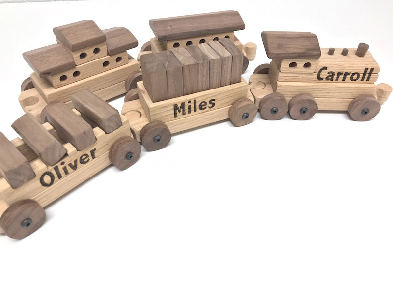 Custom wooden toy train set
