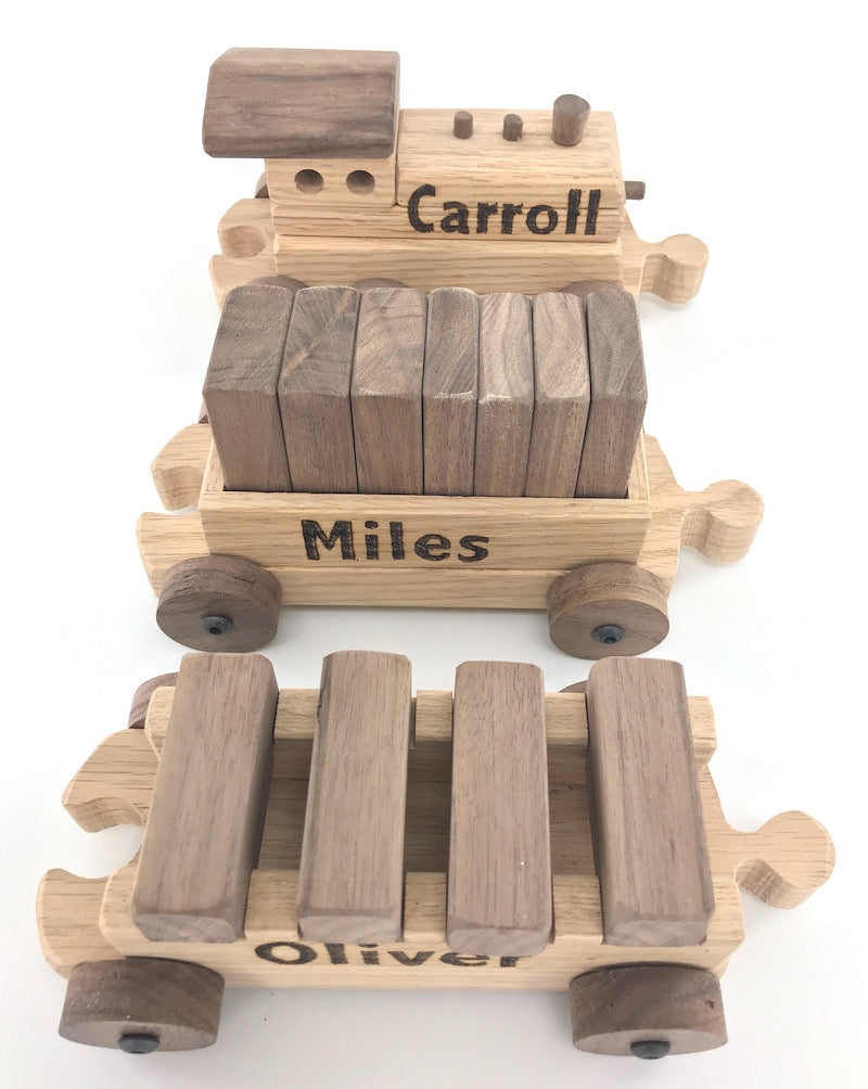 Custom wooden toy train set