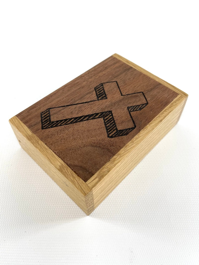 Available now Small wooden box with woodburned cross - TreeToBox