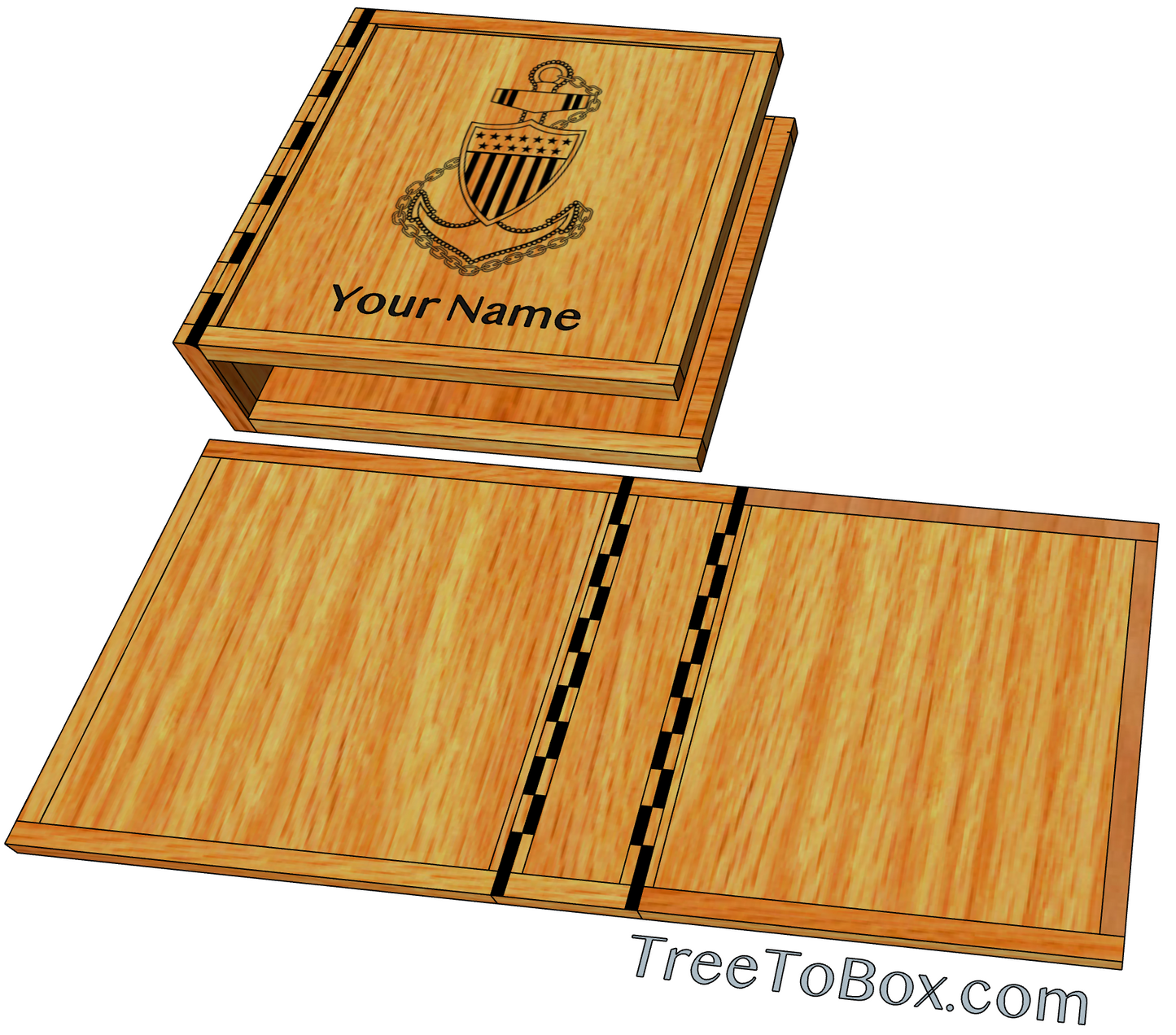 Wooden USCG Charge book personalized with 'Your Name' and an anchor design - TreeToBox