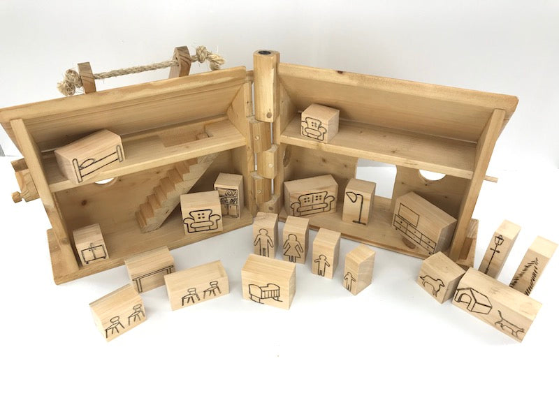 Wooden doll house with City State Puzzle blocks - TreeToBox