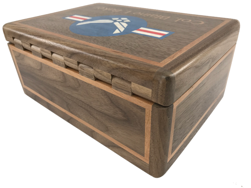 Wooden Gun box Custom Inlaid and woodburned - TreeToBox