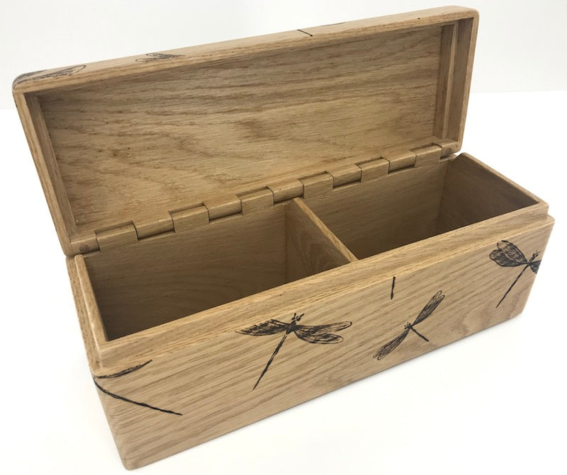 Custom wooden recipe box with dragonflies