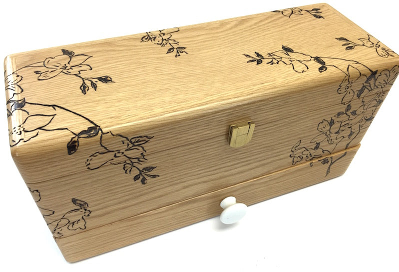 Custom wooden recipe box with dogwood flowers