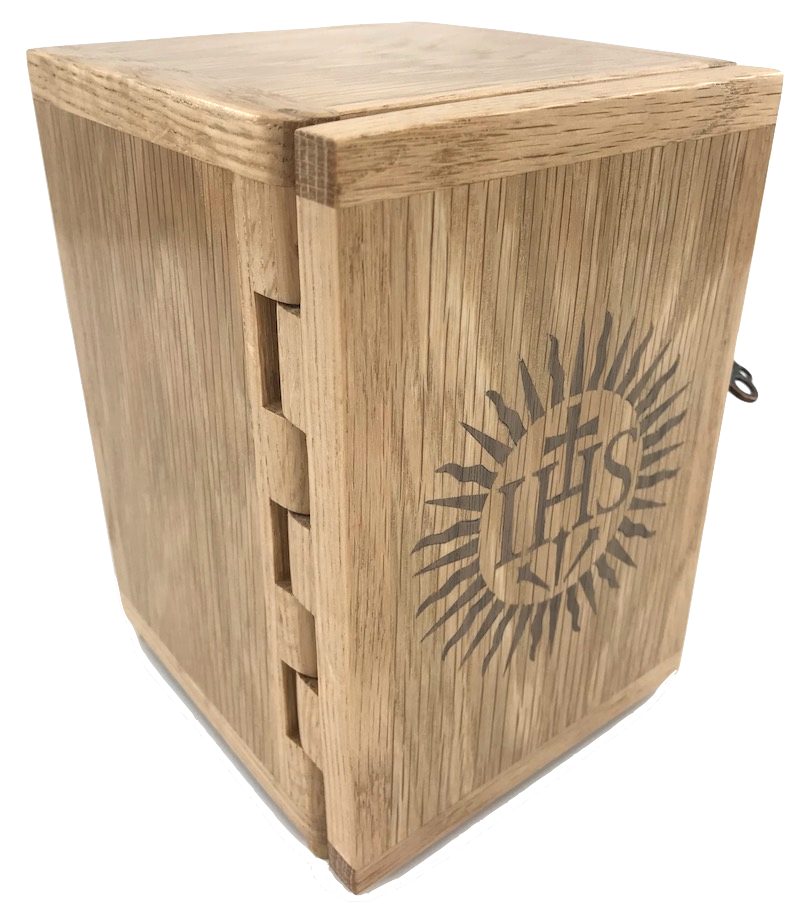 Custom Wooden Tabernacle with Inlaid IHS Sunburst