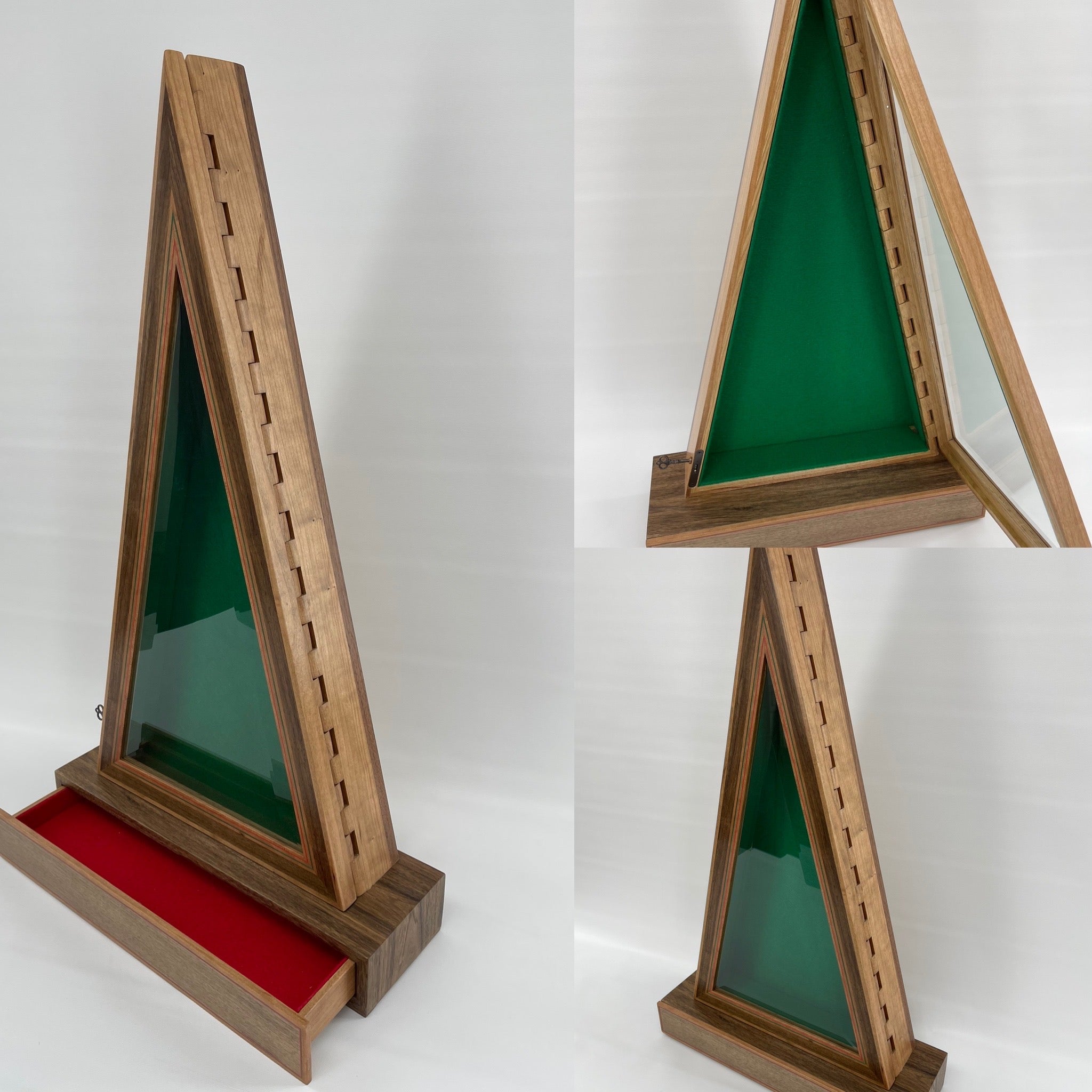 Wooden Triangle Display Cabinet โ TreeToBox