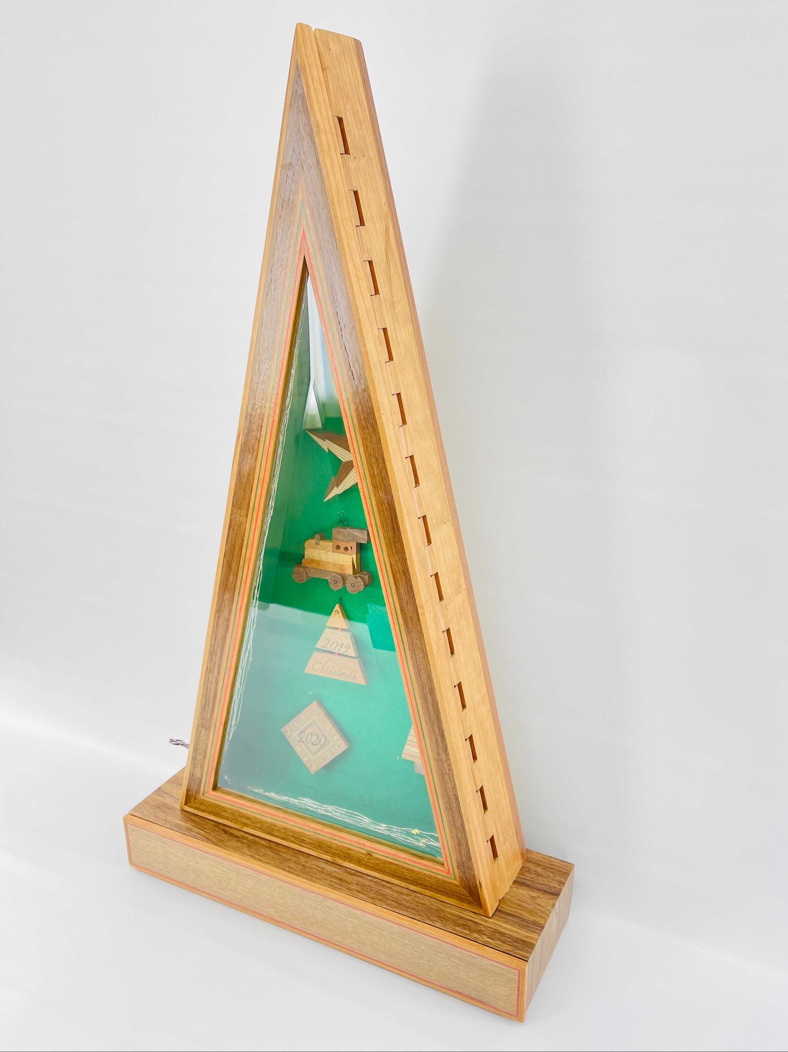 Wooden Triangle Display Cabinet โ TreeToBox