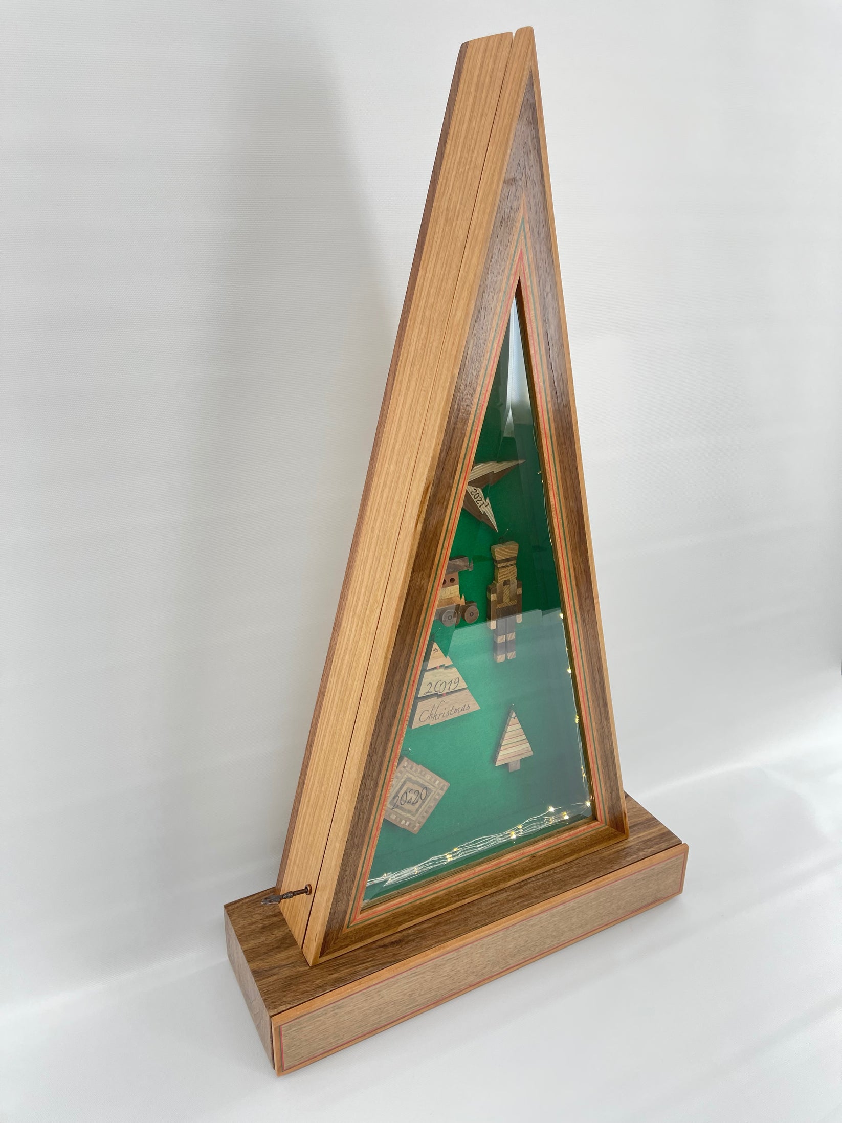 Wooden Triangle Display Cabinet โ TreeToBox